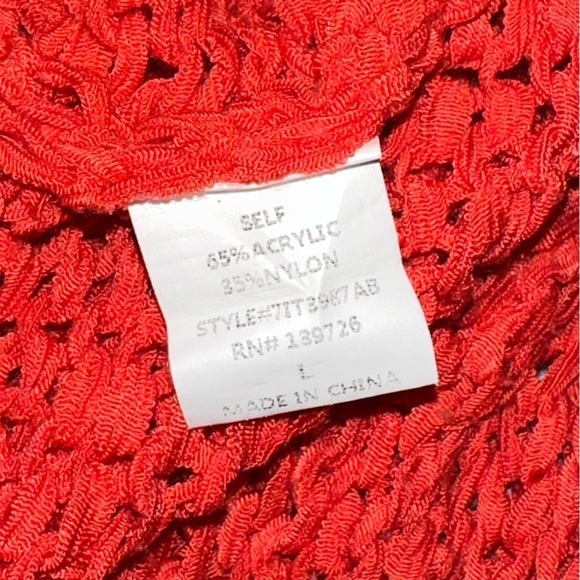 Honey Belle Open Knit Long Sleeve Red Crop Top Off the Shoulder V-Neck Stretchy - Picture 7 of 8